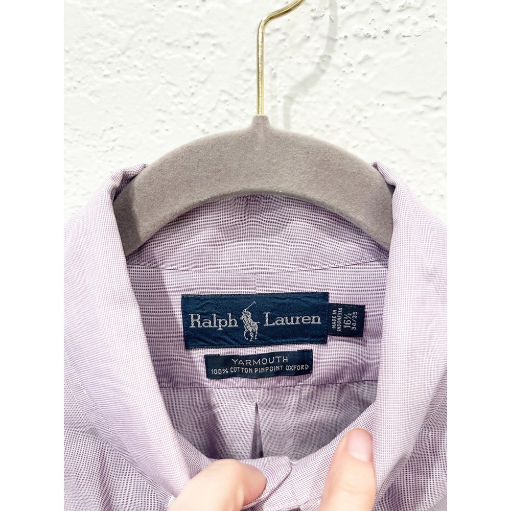 Ralph Lauren‎ Purple Yarmouth Cotton Pinpoint Oxford Size 16.5 34/35 Green Pony - Picture 4 of 6